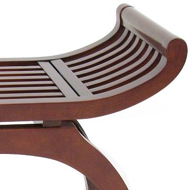 Curved Design Mission Style Stool with Slatted Seating, Brown