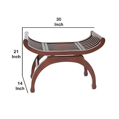 Curved Design Mission Style Stool with Slatted Seating, Brown