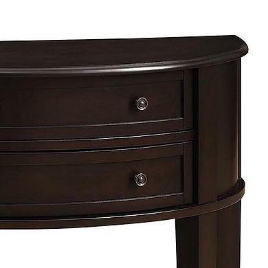 Demilune Wooden Console Table With 2 Drawers, Brown