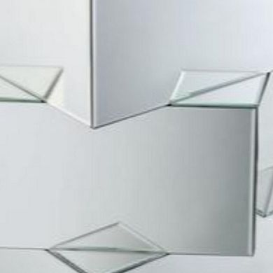 Mirror and Glass End Table with Unique Geometrical Base Design, Silver