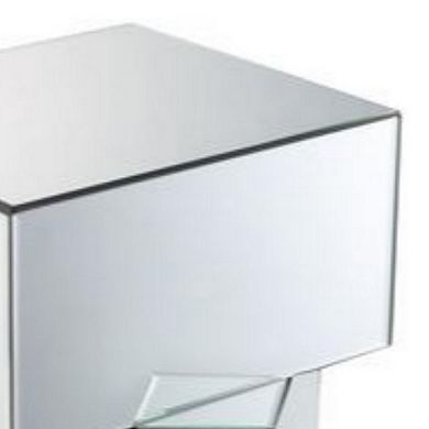 Mirror and Glass End Table with Unique Geometrical Base Design, Silver