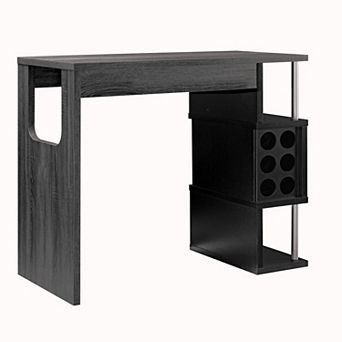 Transitional Style Wooden Bar Table with 3 tier Side Shelves, Gray