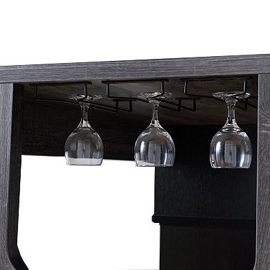 Transitional Style Wooden Bar Table with 3 Tier Side Shelves, Gray