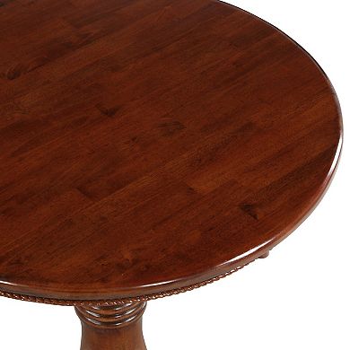 32 Inch Round Pub Bar Table, Classic Turned Pedestal, MDF Wood, Walnut Brown