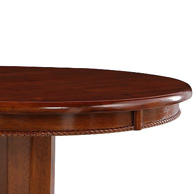 32 Inch Round Pub Bar Table, Classic Turned Pedestal, MDF Wood, Walnut Brown