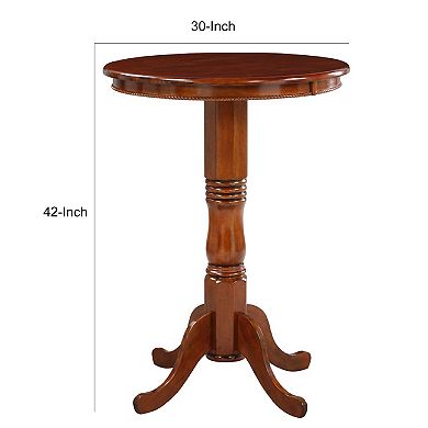32 Inch Round Pub Bar Table, Classic Turned Pedestal, MDF Wood, Walnut Brown
