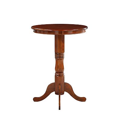 32 Inch Round Pub Bar Table, Classic Turned Pedestal, MDF Wood, Walnut Brown