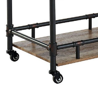 Rustic Three Tier Wood and Metal Serving Cart, Black and Brown