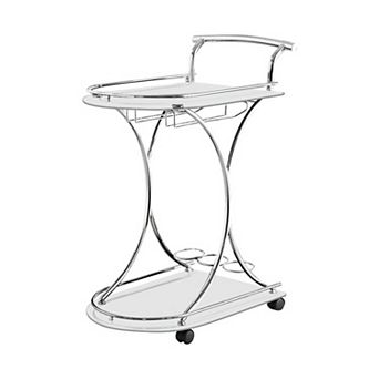 Captivating Serving Cart With 2 Frosted Glass Shelves, Silver