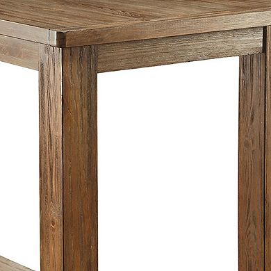 Wooden Top Bar Height Table with Thick Block Legs, Brown