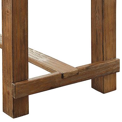 Wooden Top Bar Height Table with Thick Block Legs, Brown