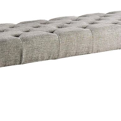 48 Inches Bench with Tufted Seat and Chamfered Legs, Light Gray