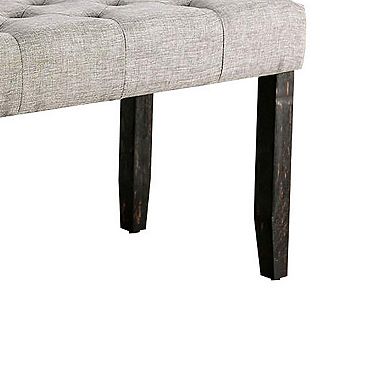 48 Inches Bench with Tufted Seat and Chamfered Legs, Light Gray