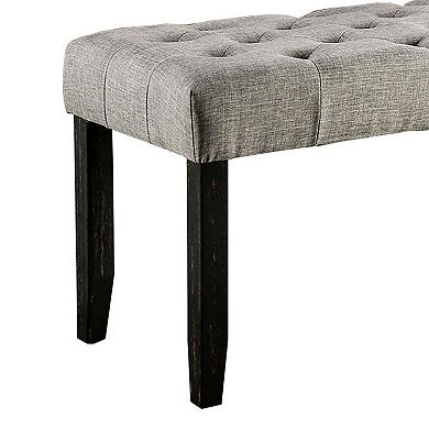 48 Inches Bench with Tufted Seat and Chamfered Legs, Light Gray