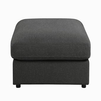 Fabric Upholstered Wooden Ottoman with Loose Cushion Seat and Small Feet, Dark Gray