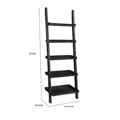 Sleek Wooden Ladder Bookcase with 5 Shelves, Brown
