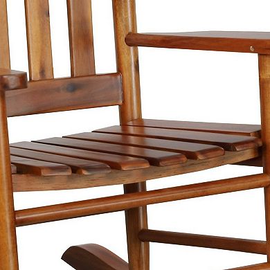 Rocking Chair with Slatted Design Back and Seat, Brown