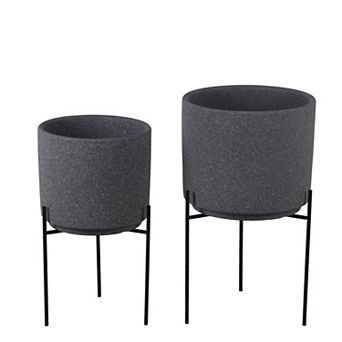 Ceramic Planter with Speckles Pattern, Set of 2, Gray