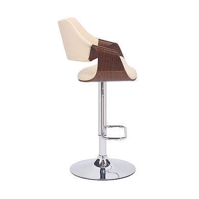 Bar Stool with Curved Leatherette Back and Seat, Cream