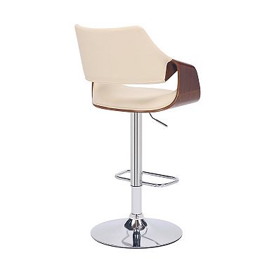 Bar Stool with Curved Leatherette Back and Seat, Cream