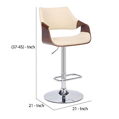 Bar Stool with Curved Leatherette Back and Seat, Cream