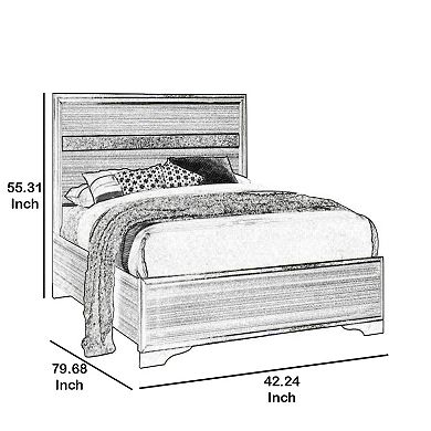 Wooden Twin Size bed with Bracket Legs and Crystal Accented Headboard, Black