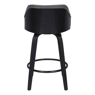 26 Inch Wooden and Leatherette Swivel Barstool, Black and Gray