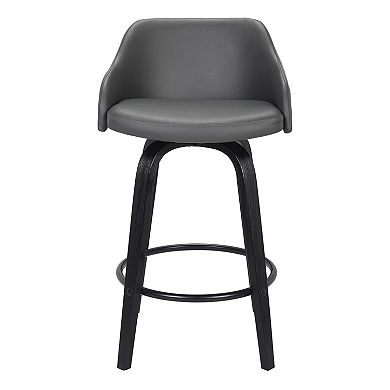 26 Inch Wooden and Leatherette Swivel Barstool, Black and Gray