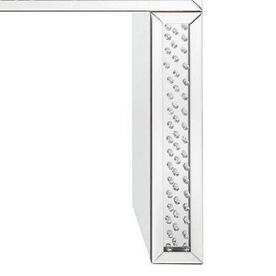 Mirror Accented Wood And Glass Vanity Desk With Faux Crystal Inlay, Silver