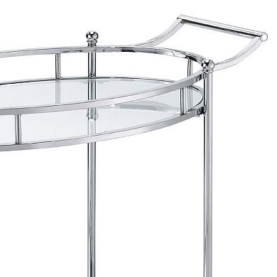 Serving Cart with Tubular Frame and 2 Tier Glass Shelves, Chrome