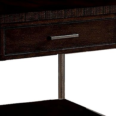 1 Drawer Wooden End Table with Metal Frame, Brown