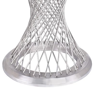 Round Glass Top Dining Table with Metal Mesh Base, Silver