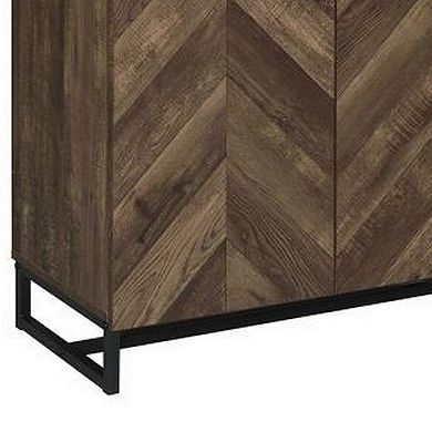 Wooden Bookcase with 3 Tier Shelves and 2 Doors, Brown