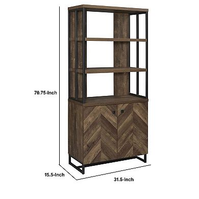 Wooden Bookcase with 3 Tier Shelves and 2 Doors, Brown