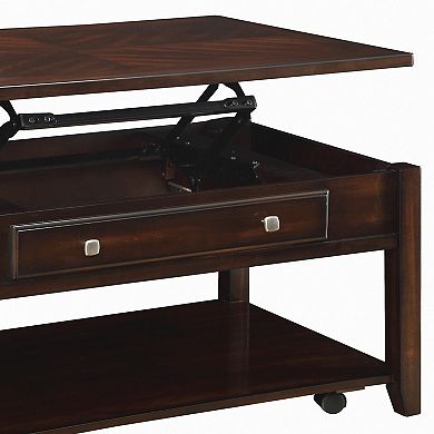Modern Lift Top Wooden Coffee Table With Storage & Shelf, Walnut Brown
