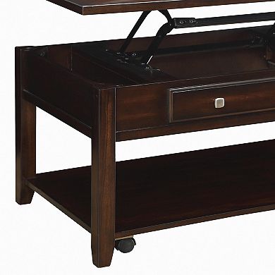 Modern Lift Top Wooden Coffee Table With Storage & Shelf, Walnut Brown