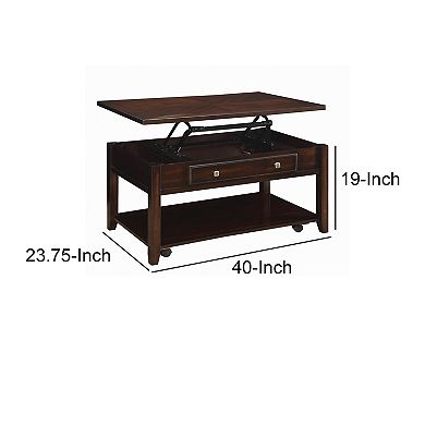 Modern Lift Top Wooden Coffee Table With Storage & Shelf, Walnut Brown
