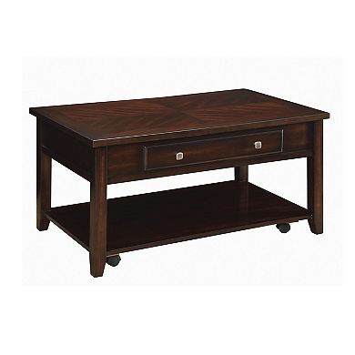 Modern Lift Top Wooden Coffee Table With Storage & Shelf, Walnut Brown