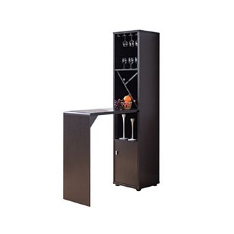 Wooden Wine Cabinet with Spacious Storage and Bar Table, Red Cocoa Brown