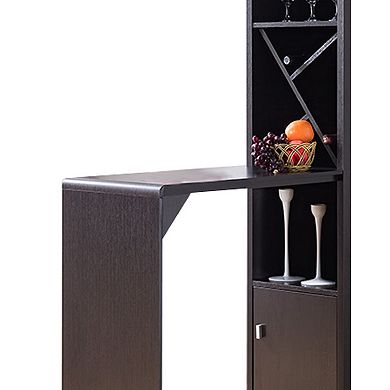 Wooden Wine Cabinet with Spacious Storage and Bar Table, Red Cocoa Brown