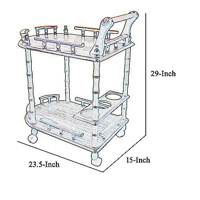 Casters Supported 2 Tier Wooden Wine Table with Turned legs, Oak Brown