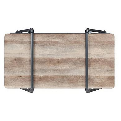 Coffee Table with Wooden Top and Mesh Shelf, Brown and Black