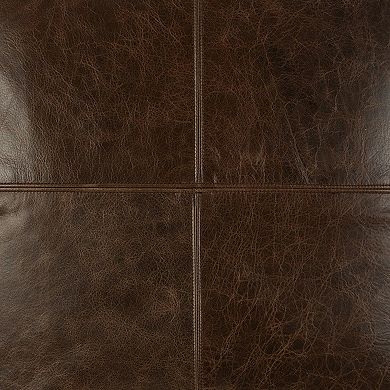 Square Leatherette Throw Pillow with Stitched Details, Dark Brown