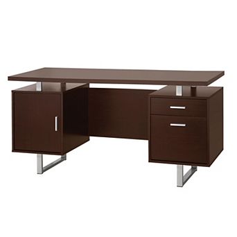 Double Pedestal Office Desk With Metal Sled Legs, Brown
