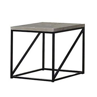 Industrial Style Minimal End Table With Wooden Top And Metallic Base, Gray