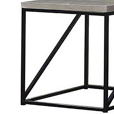 Industrial Style Minimal End Table With Wooden Top And Metallic Base, Gray