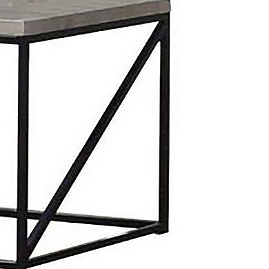 Industrial Style Minimal End Table With Wooden Top And Metallic Base, Gray