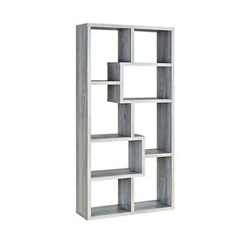 Modish Wooden Bookcase With Multiple Shelves, Gray
