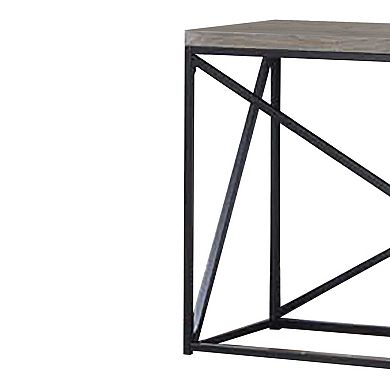 Industrial Style Minimal Sofa Table With Wooden Top And Metallic Base, Sonoma Gray