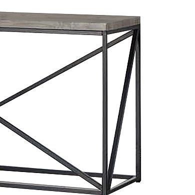 Industrial Style Minimal Sofa Table With Wooden Top And Metallic Base, Sonoma Gray